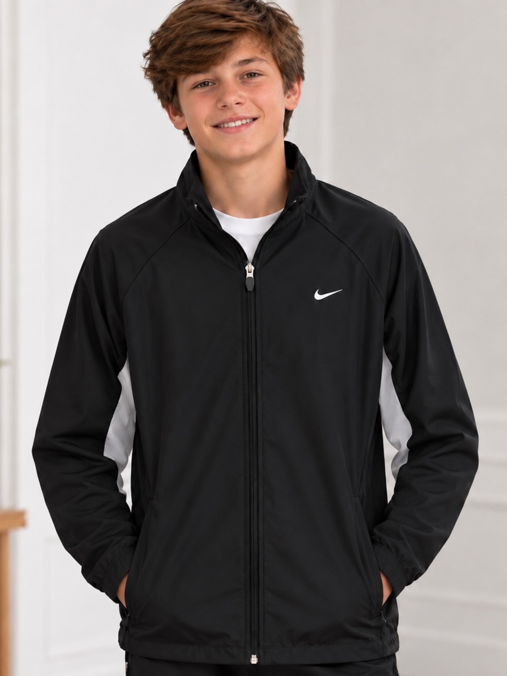 Nike Fit Dry Youth XL 16–18 Black White Full Zip Athletic Jacket
